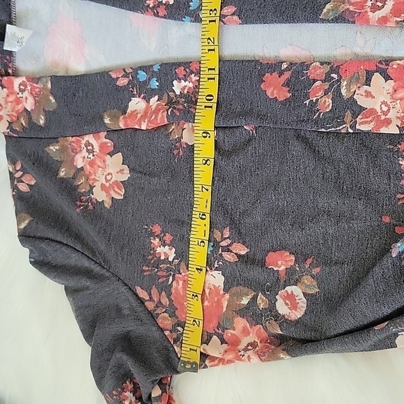 MOA Collection gray cardigan with coral & turquoise floral print-RUNS SMALL - Picture 12 of 13